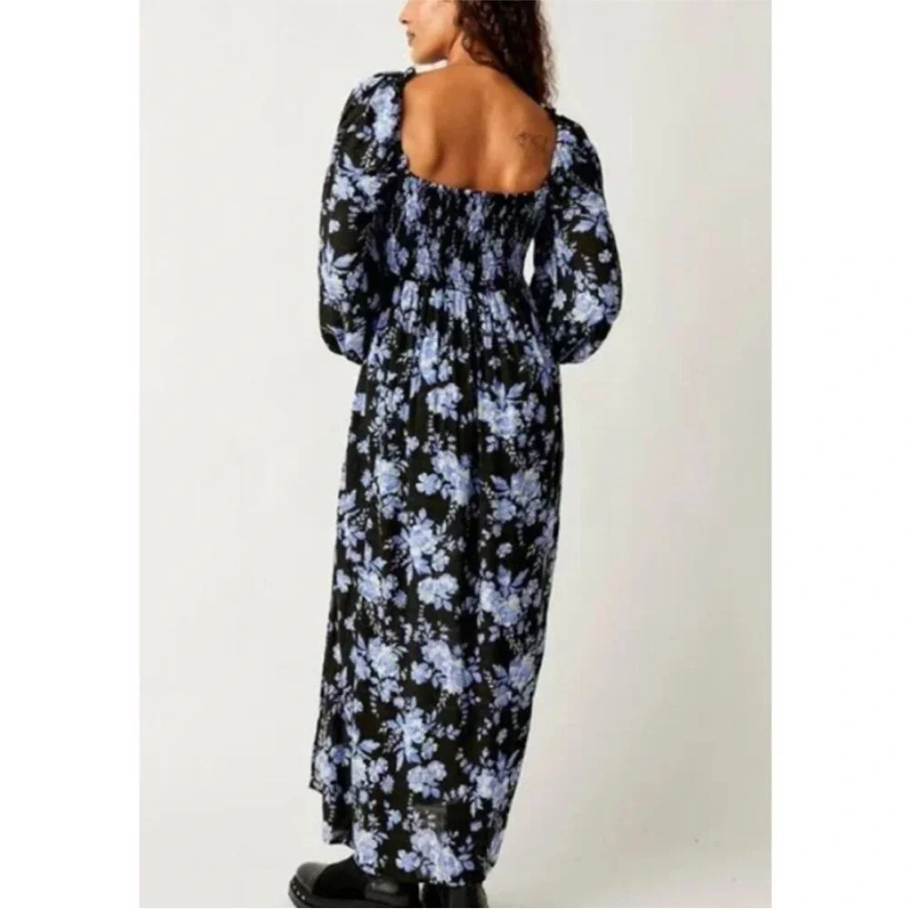 NEW Free People Jaymes Floral Print Square Neck Long Sleeves Midi Dress
